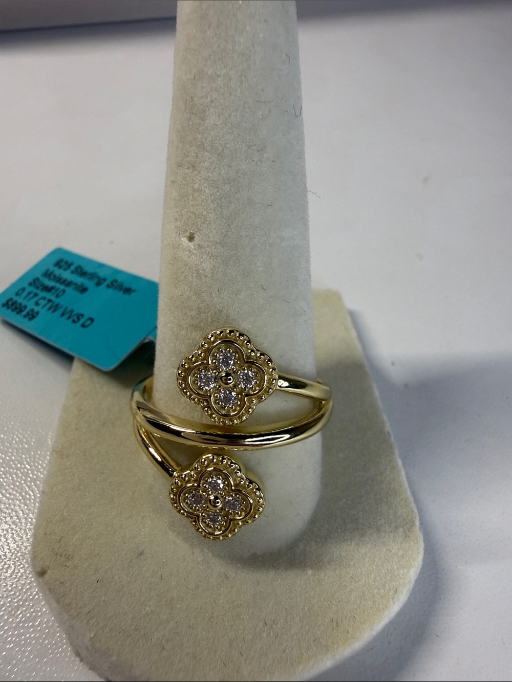 Gold Floral/clover Double-Head Ring with Moissanite Accents MSRP $899
